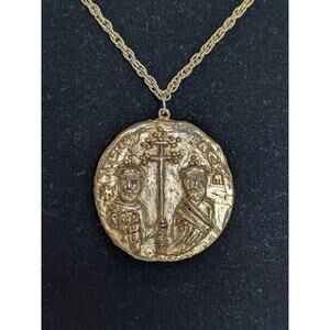 RARE Erwin Pearl Byzantine Empire Gold Round Coin 25" Long Necklace "Byzantium"